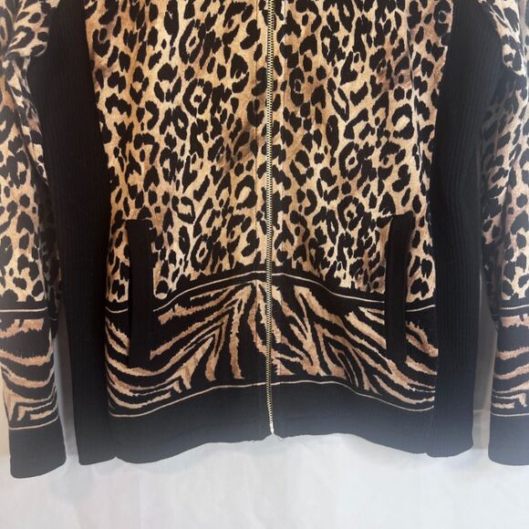 Chicos Zenergy Animal Print Zip Up Sweater Color Block 100% Cotton Size 1/8-10 - Picture 5 of 11